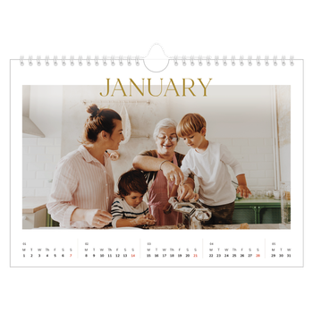 A4 Landscape Photo Calendar — Big gold text