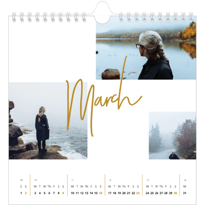 Square calendars  — Gold marker pen [March]