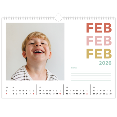 A3 Photo Calendar — Colourful type [February]