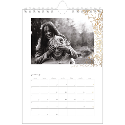 A5 Photo Calendar — Gold flower line drawings [January]