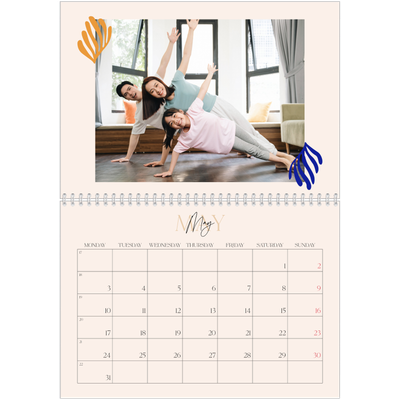 A4 Double Photo Calendar — Minimalist coral [May]
