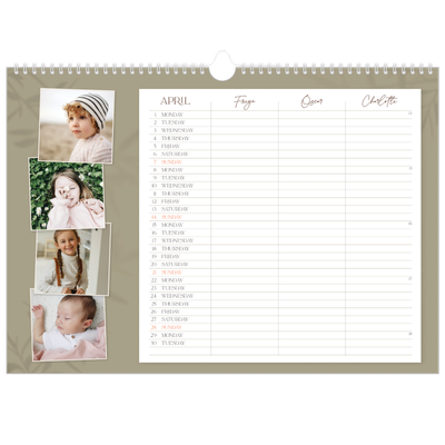 Family Planners A3 Landscape — Down to earth Planner - Family of 3 [April]