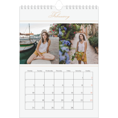 A4 Photo Calendar — Gold script banner [February]