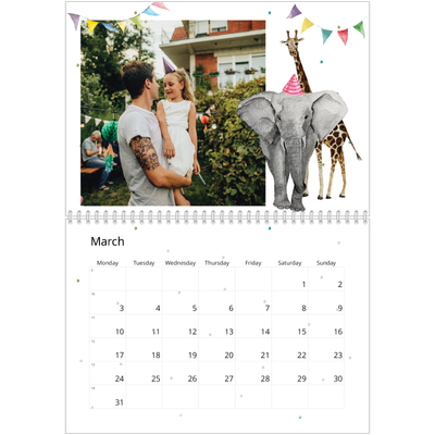 A4 Double Photo Calendar — Watercolour animals [March]