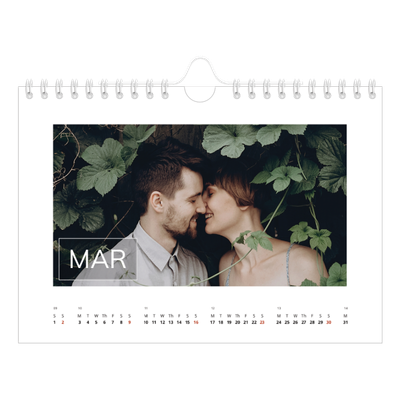 A5 Landscape Photo Calendar — Date box overlay [March]