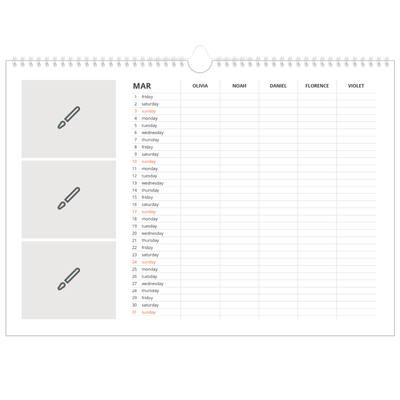 Family Planners A3 Landscape — Design your own product - Family of 5 [March]