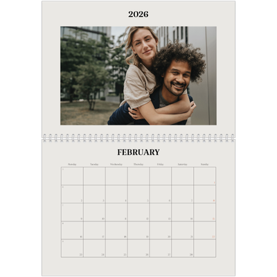 A4 Double Photo Calendar — Simple ivory [February]