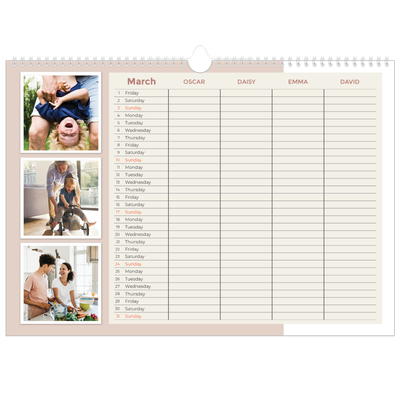 Family Planners A3 Landscape — Earthy frames Planner - Family of 4 [March]