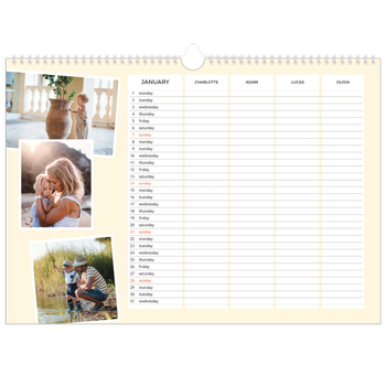 A3 Landscape Photo Calendar — Modern Planner - Family of 4