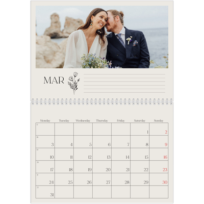 A4 Double Photo Calendar — Initials in bloom [March]