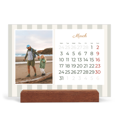 Easel Desk Calendar Landscape  — Script and stripes [March]