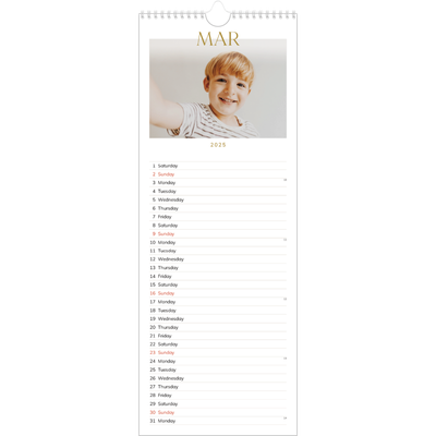Slim Calendar  — Big gold text [March]