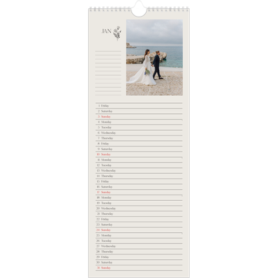 Slim Calendar  — Initials in bloom [January]