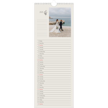 Slim Calendar (15 x 40cm) — Initials in bloom