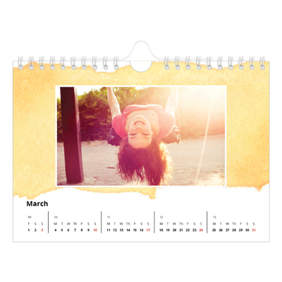 A5 Landscape Photo Calendar — Watercolour backgrounds [March]