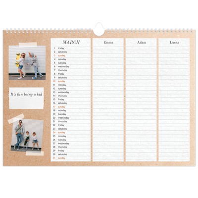 Family Planners A3 Landscape — Crafted Planner - Family of 3 [March]