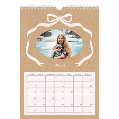 A4 Photo Calendar — Kraft and bow [March]