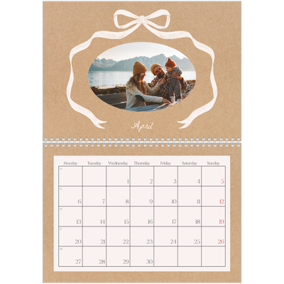 A4 Double Photo Calendar — Kraft and bow [April]