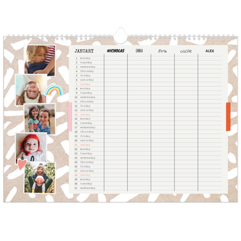 A3 Landscape Photo Calendar — Rustic Planner - Family of 5