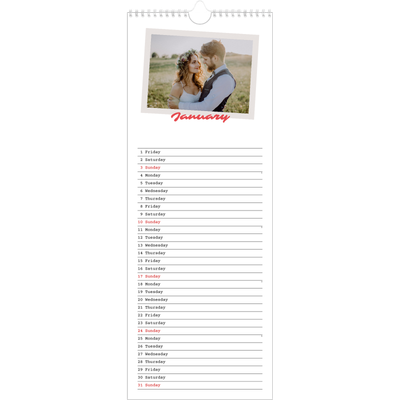 Slim Calendar  — Signed in crimson [January]