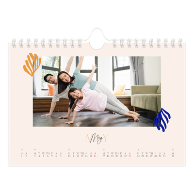 A5 Landscape Photo Calendar — Minimalist coral [May]
