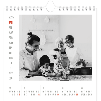 Square Photo Calendar — Red highlights