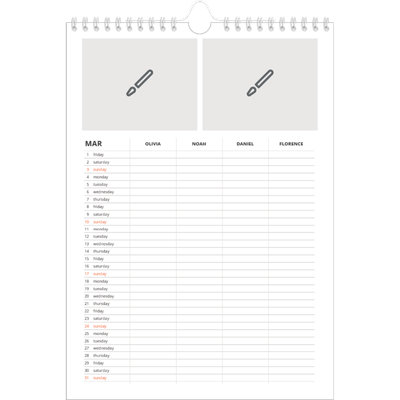 A4 Family Planner — Design your own product - Family of 4 [March]