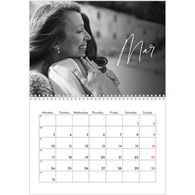 A4 Double Photo Calendar — Elegant script [March]