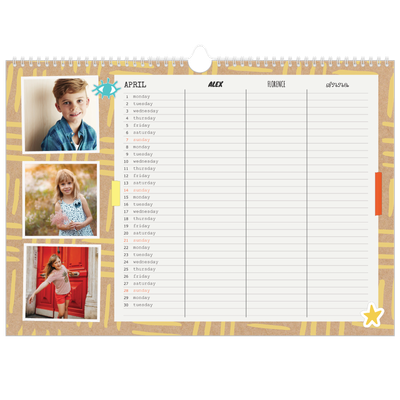Family Planners A3 Landscape — Rustic Planner - Family of 3 [April]