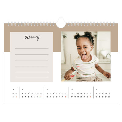 A4 Landscape Photo Calendar — List Calendar [February]