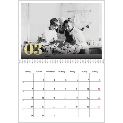 A4 Double Photo Calendar — Large glitter numbers [March]
