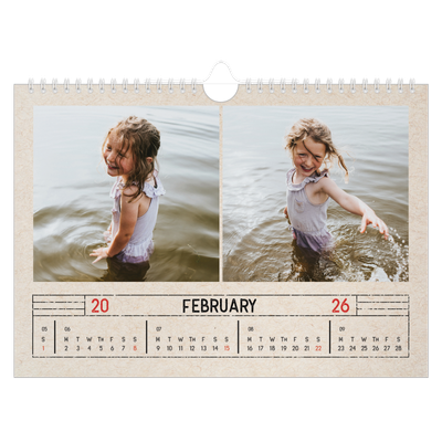A4 Landscape Photo Calendar — Craft stamp effect [February]