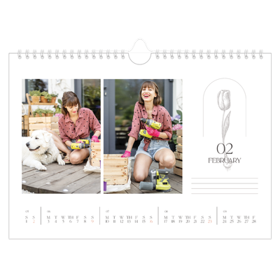 A4 Landscape Photo Calendar — Simple botanical [February]