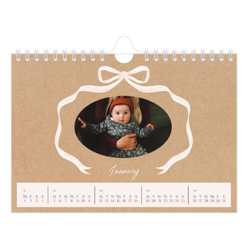 A5 Landscape Photo Calendar — Kraft and bow