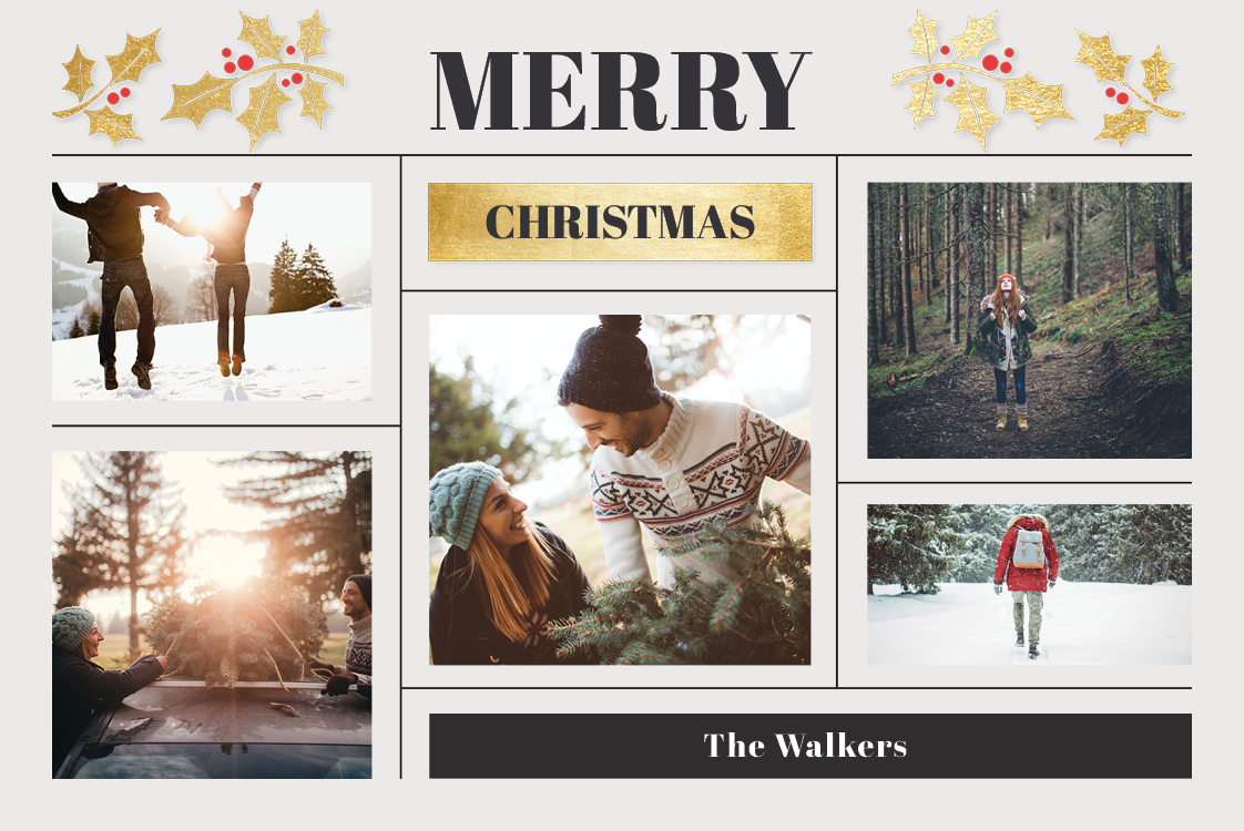 Cards — Gold holly leaves