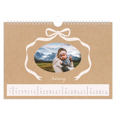 A4 Landscape Photo Calendar — Kraft and bow [February]
