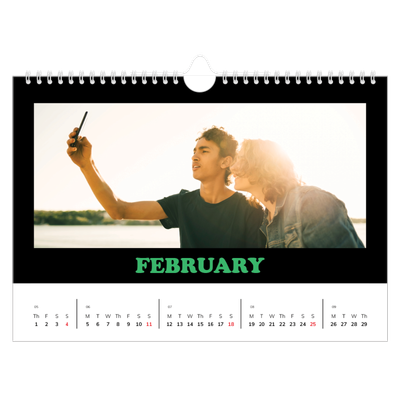 A4 Landscape Photo Calendar — Fun type [February]