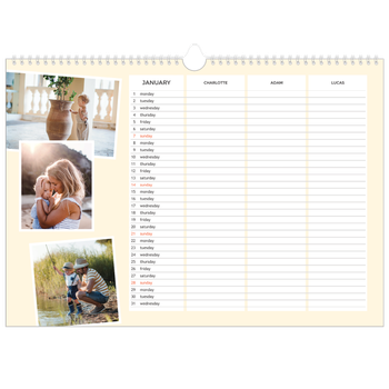 A3 Landscape Photo Calendar — Modern Planner - Family of 3