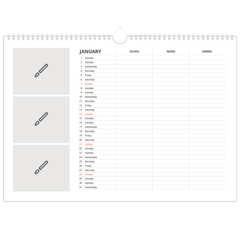 A3 Landscape Photo Calendar — Design your own product - Family of 3