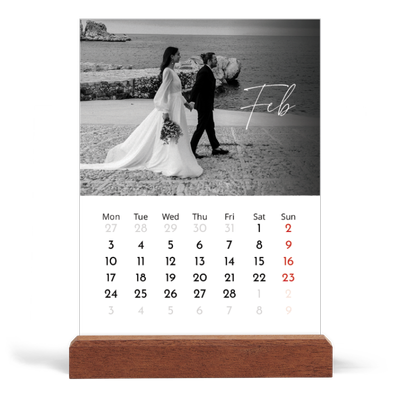 Easel Desk Calendar Portrait  — Elegant script [February]
