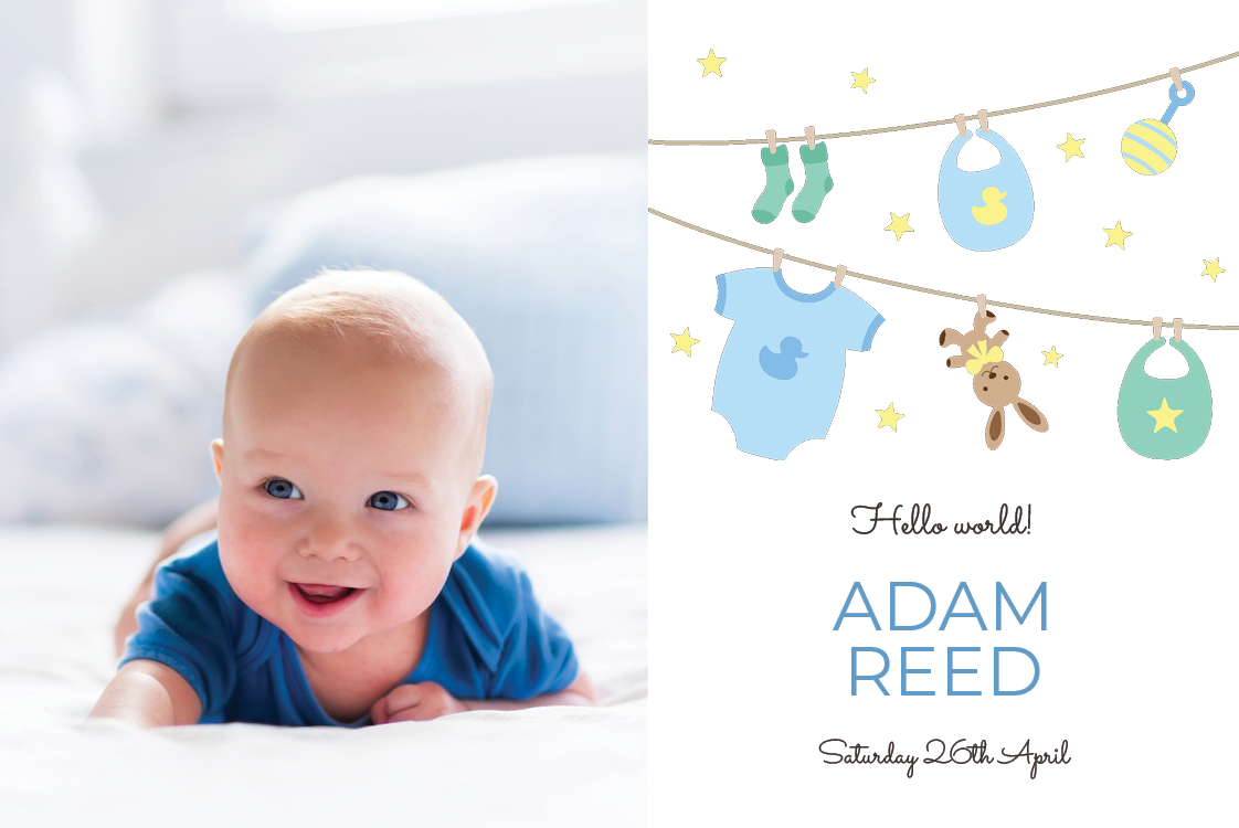 Invitations — Blue baby clothes