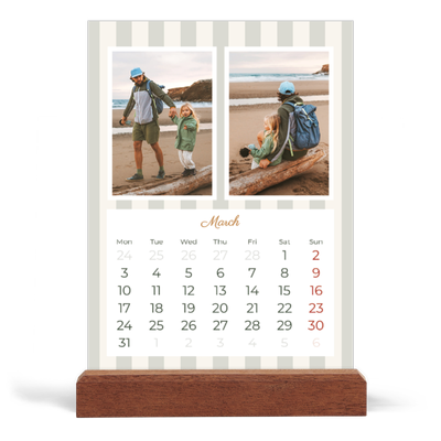 Easel Desk Calendar Portrait  — Script and stripes [March]