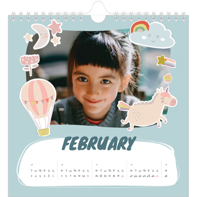 Square calendars  — Rainbow unicorn [February]