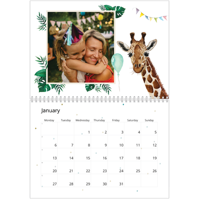 A4 Double Photo Calendar — Watercolour animals [January]