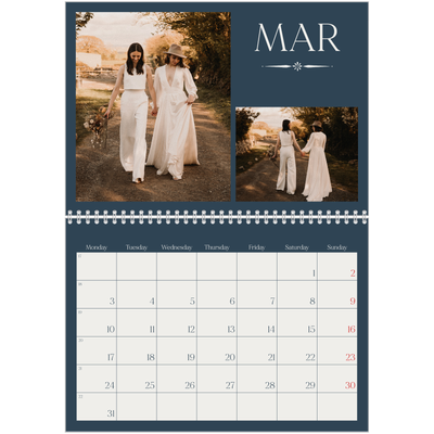 A4 Double Photo Calendar — Slate and serifs [March]