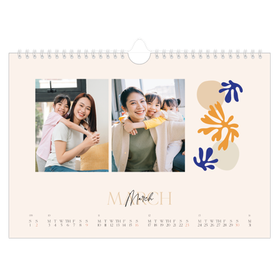 A4 Landscape Photo Calendar — Minimalist coral [March]