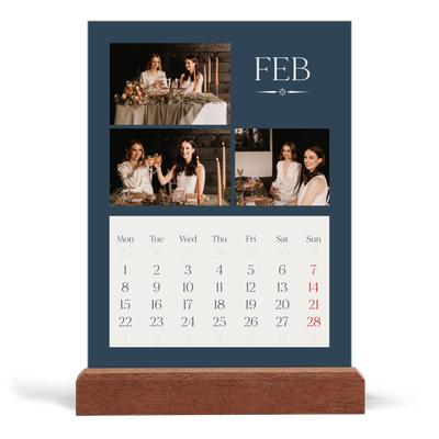 Easel Desk Calendar Portrait  — Slate and serifs [February]