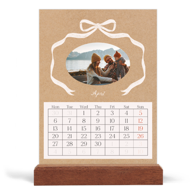 Easel Desk Calendar Portrait  — Kraft and bow [April]