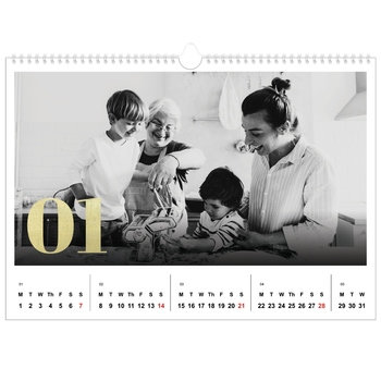 A3 Landscape Photo Calendar — Large glitter numbers