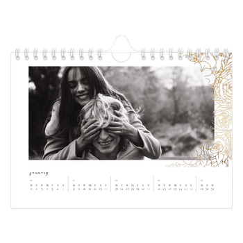 A5 Landscape Photo Calendar — Gold flower line drawings